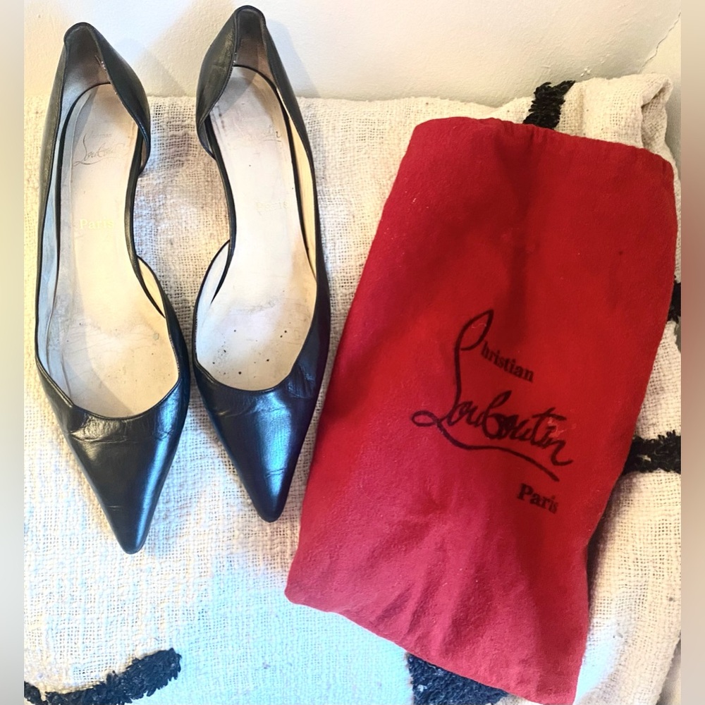 Christian Louboutin Black Pointed  Kitten Heels